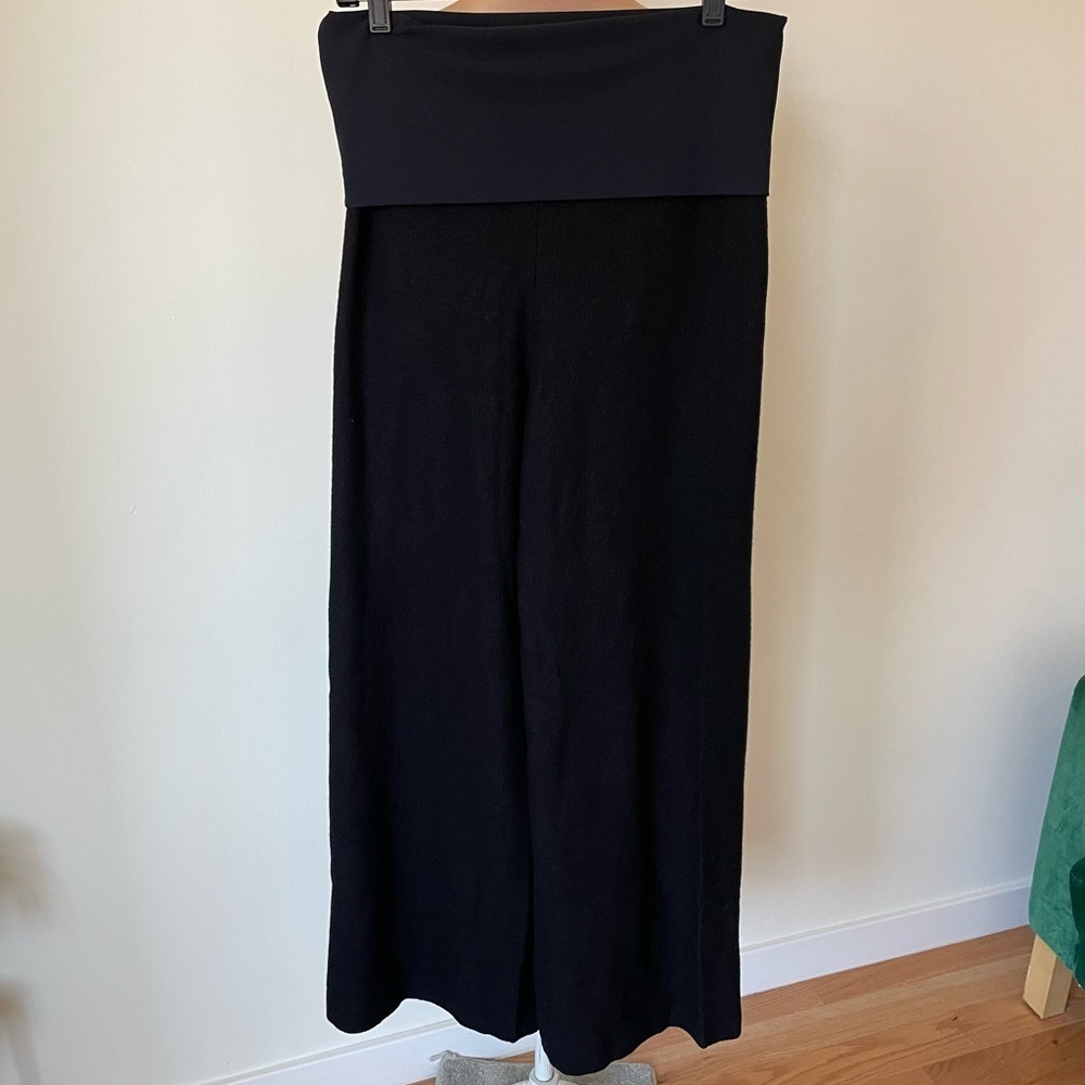 Elemente Clemente Lagenlook Black Virgin Wool Wide Leg Fold Over Waist Pant 2/M